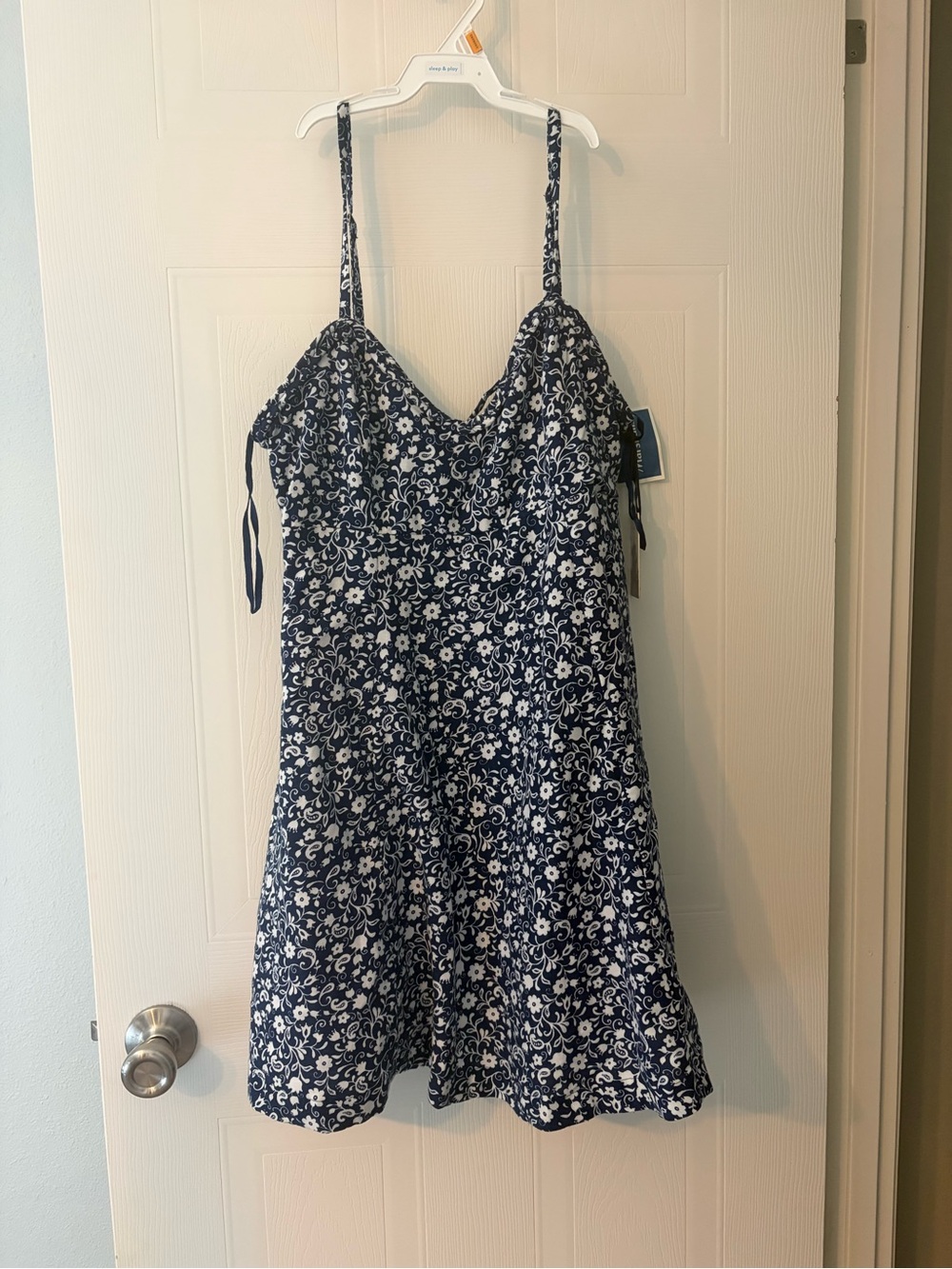 Floral Navy and White Spaghetti-Strap Mini Dress